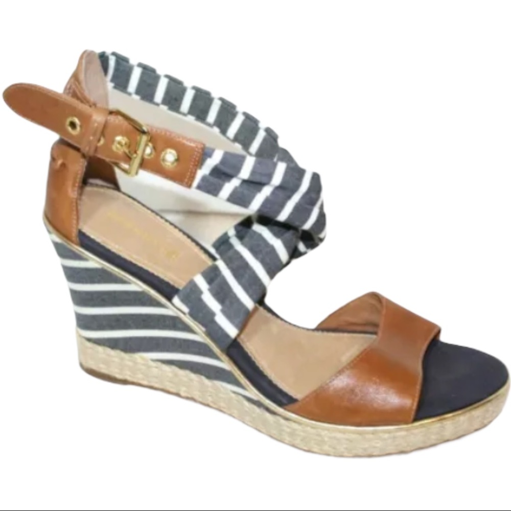Sperry womens heels size 9.5 leather striped wedges strappy nautical open toe